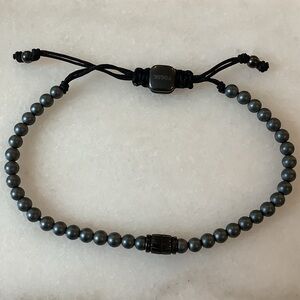 Fossil Matte Black-Gray Beaded Adjustable Bracelet, Brand New